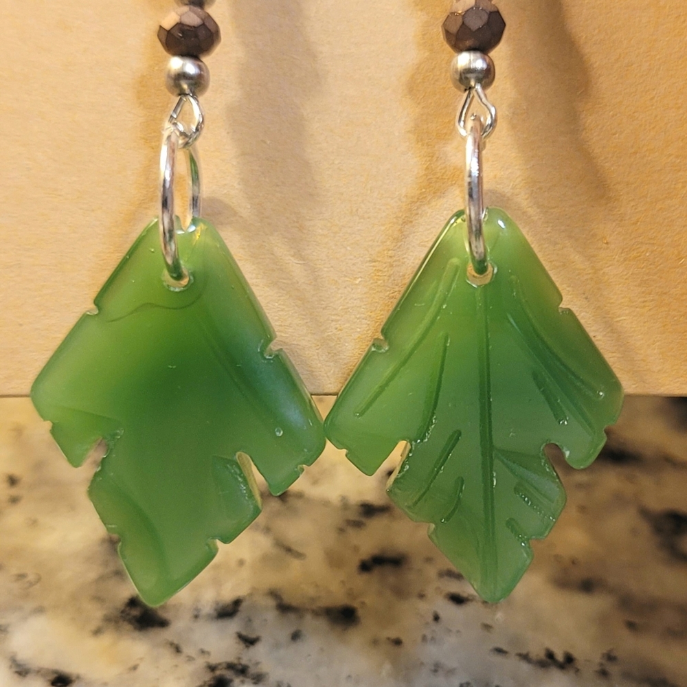Green Leaf Statement Dangle Earrings - image 2